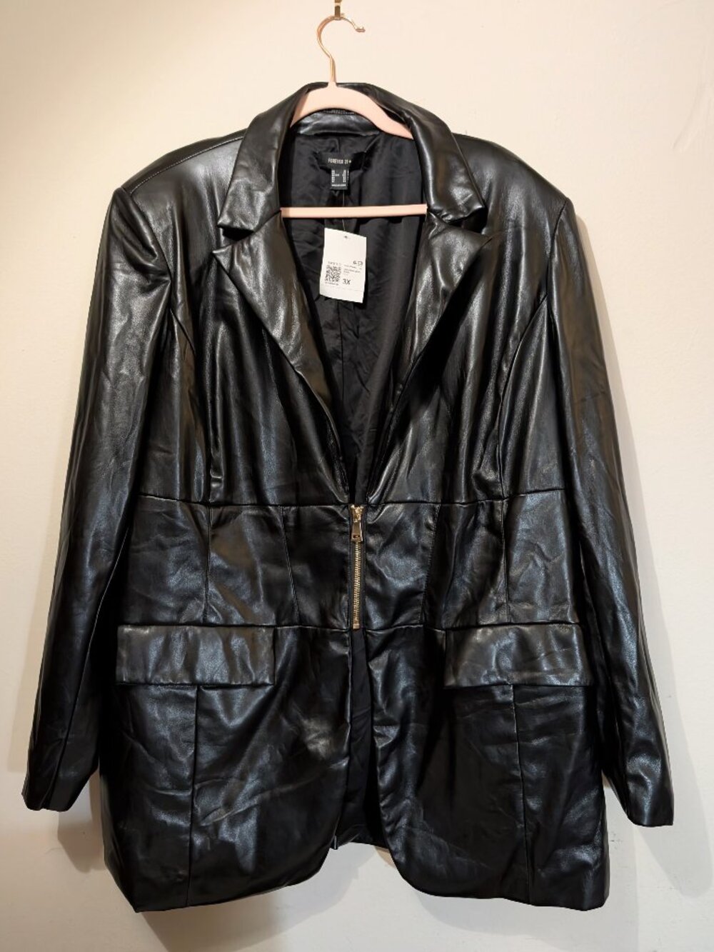 NWT Faux Leather Women's Blazer Jacket with Zipper Forever 21 Size 3XL